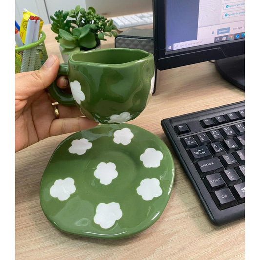 CHOPE CERAMIQUE ARTISANAL VERT PEINTURE FLEUR -300ML-