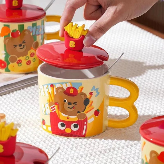 CHOPE CERAMIQUE AVEC COUVERCLE A MOTIF FRITES -400ML-