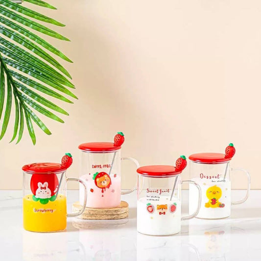 CHOPE EN VERRE AVEC COUVERCLE EN CERAMIQUE A MOTIF DESSIN ANIME -450ML-