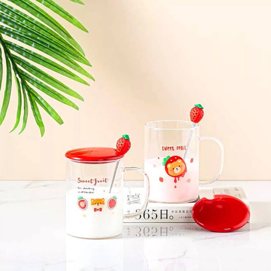 CHOPE EN VERRE AVEC COUVERCLE EN CERAMIQUE A MOTIF DESSIN ANIME -STRAWBERRY-450ML-