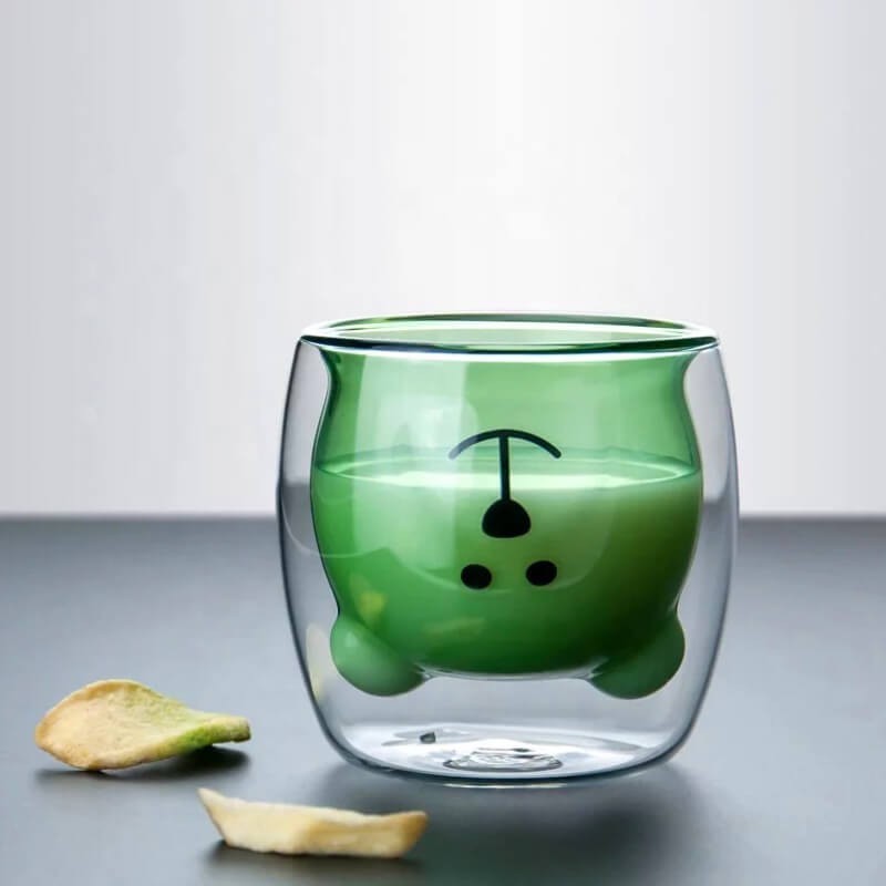 CHOPE EN VERRE DOUBLE PAROIS OURS COLORÉ VERT -250ML-