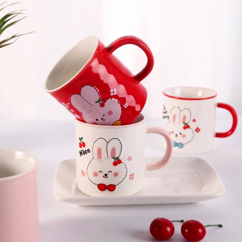 CHOPE - MUG CÉRAMIQUE AVEC COUVERCLE MOTIF LAPIN -350ML-