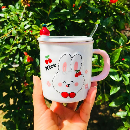CHOPE - MUG CÉRAMIQUE AVEC COUVERCLE MOTIF LAPIN -350ML-