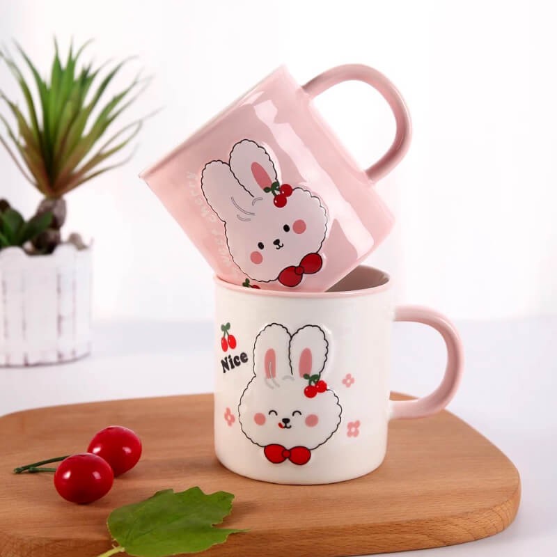 CHOPE - MUG CÉRAMIQUE AVEC COUVERCLE MOTIF LAPIN -350ML-