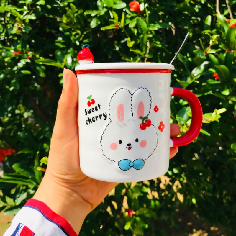 CHOPE - MUG CÉRAMIQUE AVEC COUVERCLE MOTIF LAPIN -350ML-