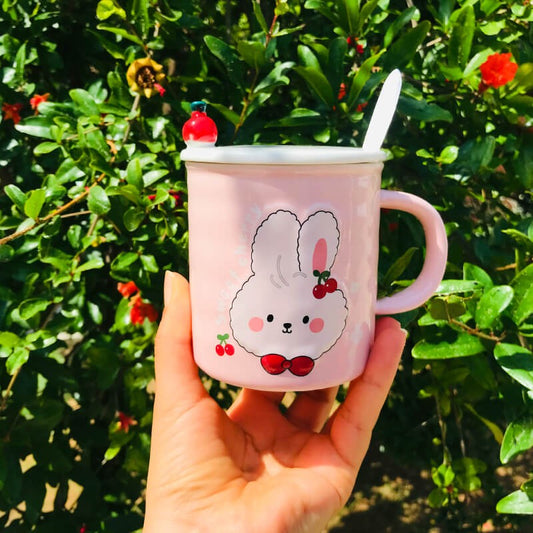 CHOPE - MUG CÉRAMIQUE AVEC COUVERCLE MOTIF LAPIN -350ML-