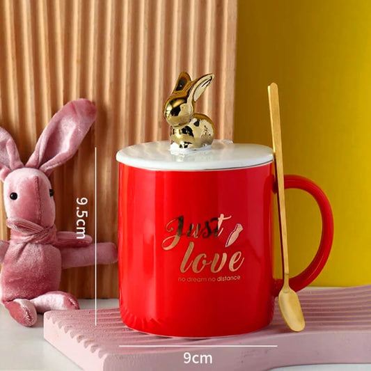 CHOPE - MUG CÉRAMIQUE AVEC COUVERCLE MOTIF LAPIN -420ML-