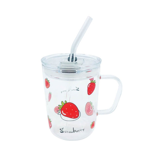 CHOPE - MUG EN VERRE AVEC COUVERCLE -STRAWBERRY-550ML-