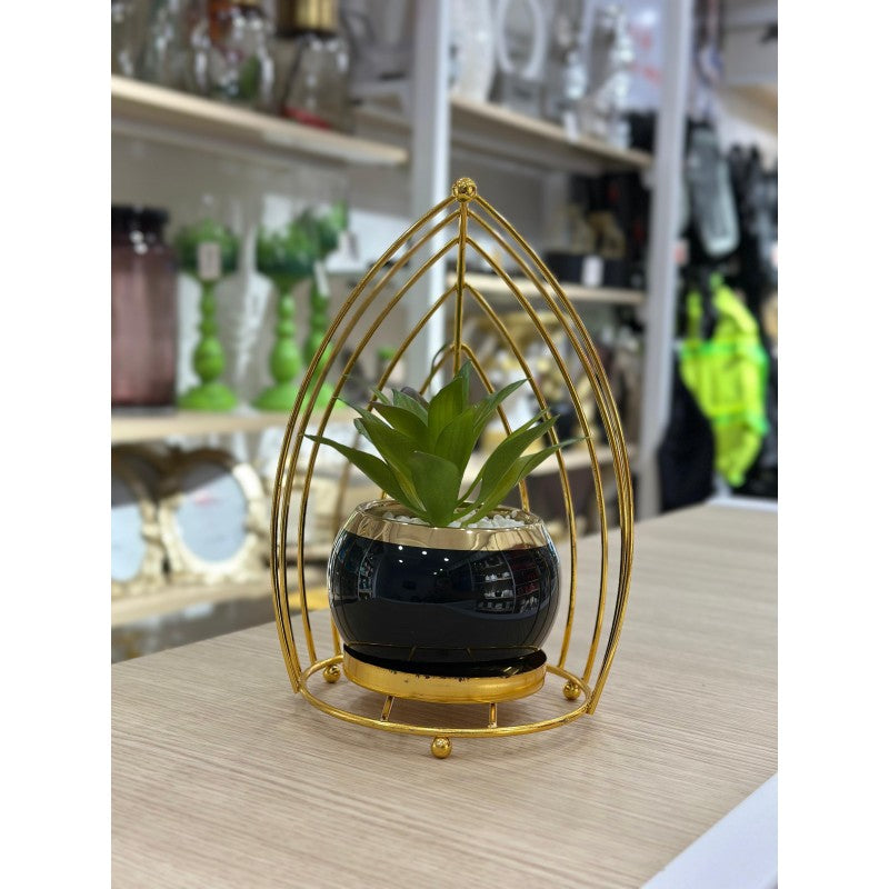 PLANTE DECORATIVE EN CERAMIQUE ET EN METAL DORE 8CM