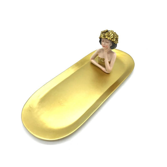 PLATEAU AVEC PIECE DECORATIVE EN RESINE GOLD