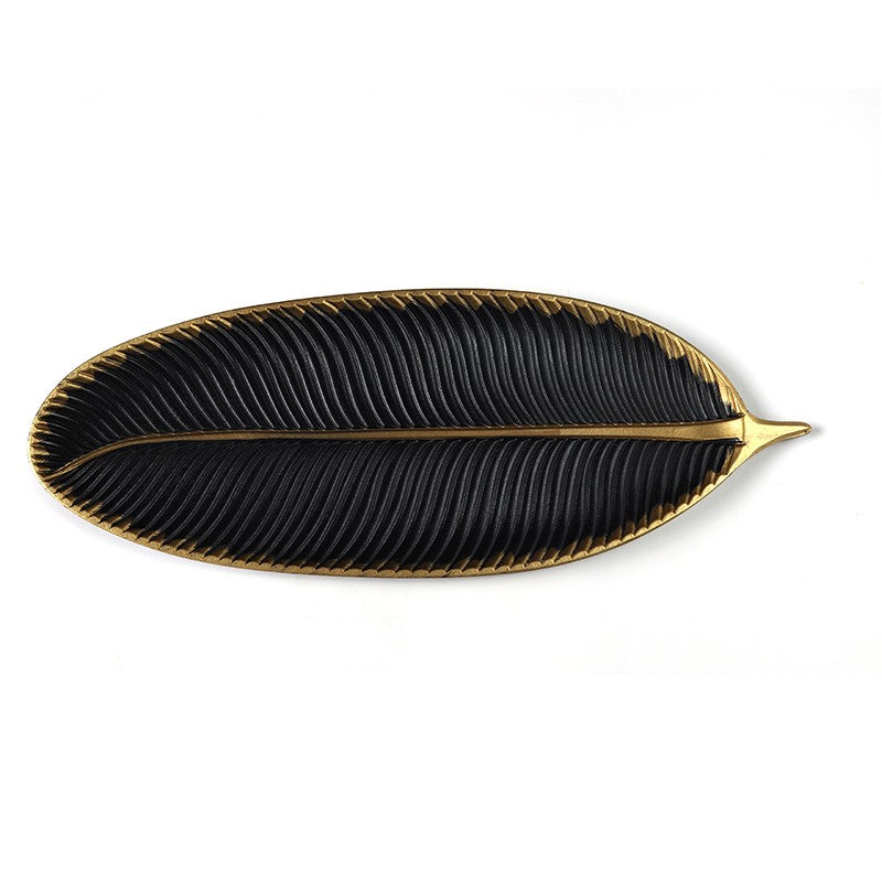 PLATEAU DÉCORATIF EN BOIS FORME DE FEUILLE -60CM X 22CM-