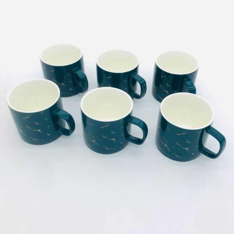 SERVICE CAFE EN CERAMIQUE AVEC UN SUPPORT EN BOIS UNE THÉIÈRE ET 6 TASSES