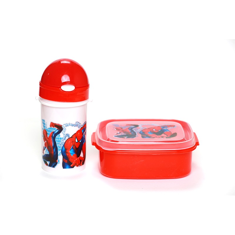 SET BOITE & BOUTEILLE ALIMENTAIRES EN PVC ASPECT SPIDER MAN -375ML-