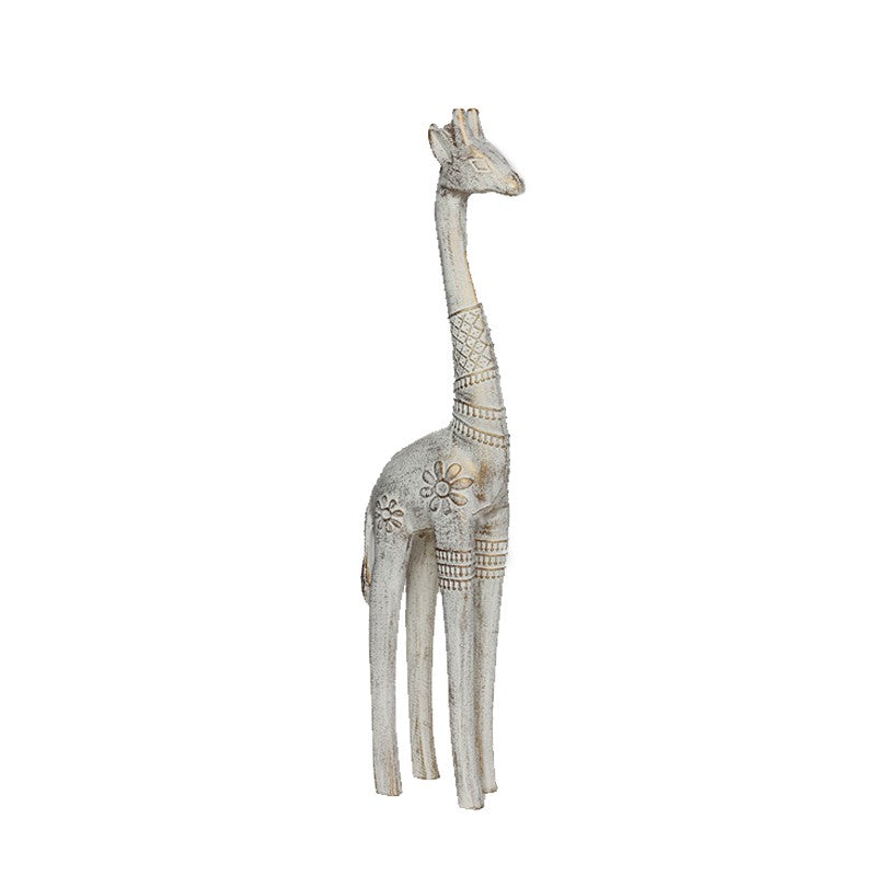 STATUE GIRAFE EN BOIS BLANC PATINE - DÉCORATION BUREAU -14CM X 10CM X 54CM-