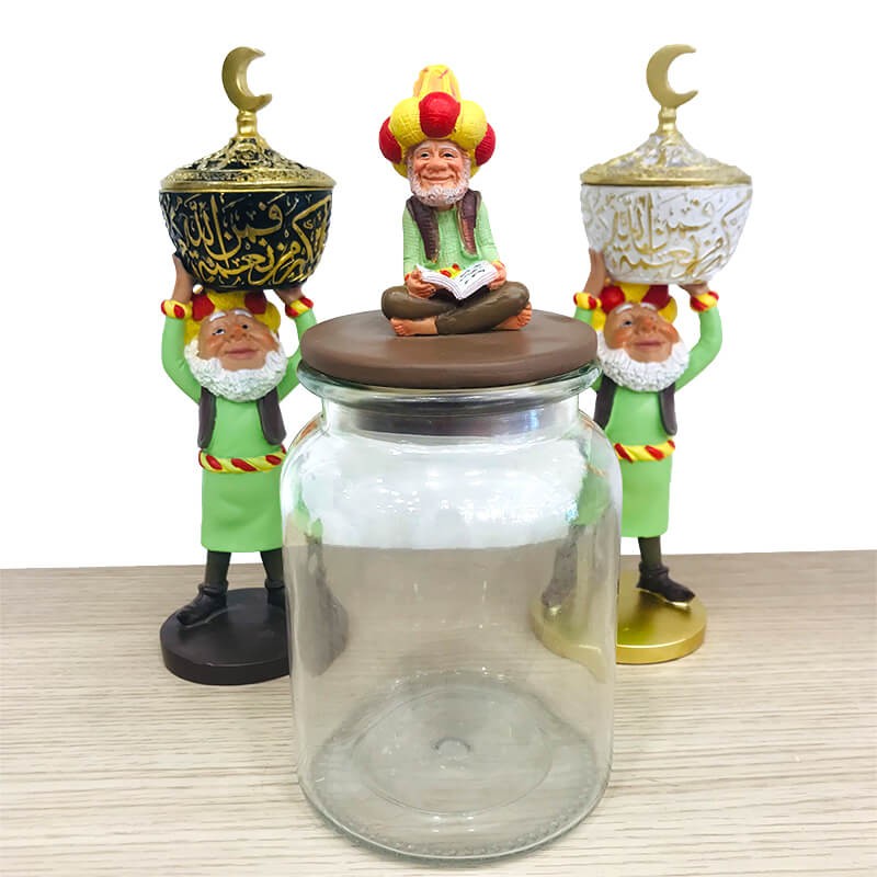 BOITE EN VERRE AVEC COUVERCLE DECORATIF EN RESINE -FANANIS VIEIL-