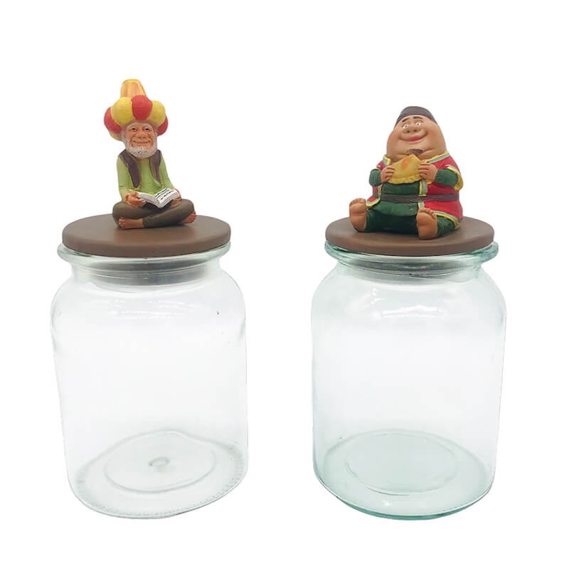 BOITE EN VERRE AVEC COUVERCLE DECORATIF EN RESINE -FANANIS VIEIL-