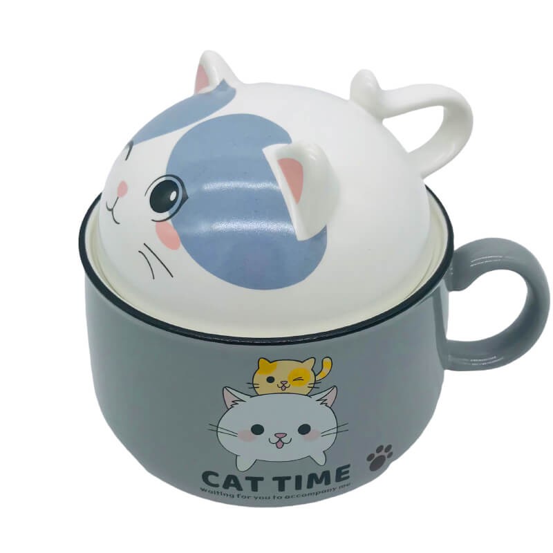 BOL AVEC COUVERCLE EN CERAMIQUE POUR ENFANT - Gris