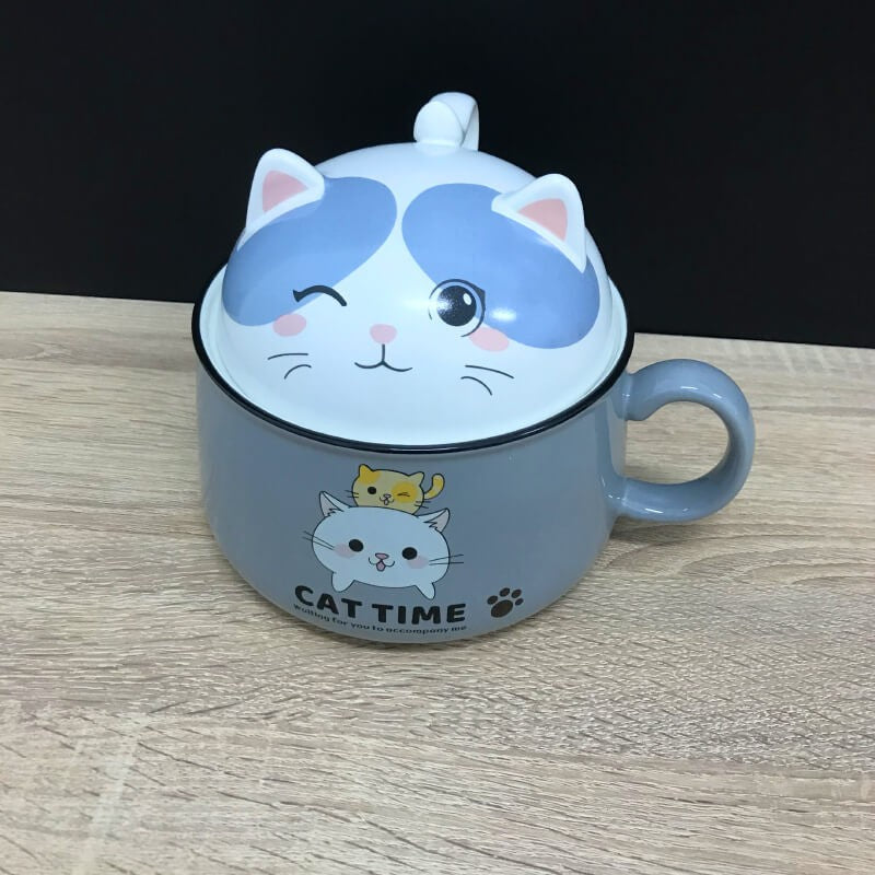 BOL AVEC COUVERCLE EN CERAMIQUE POUR ENFANT - Gris