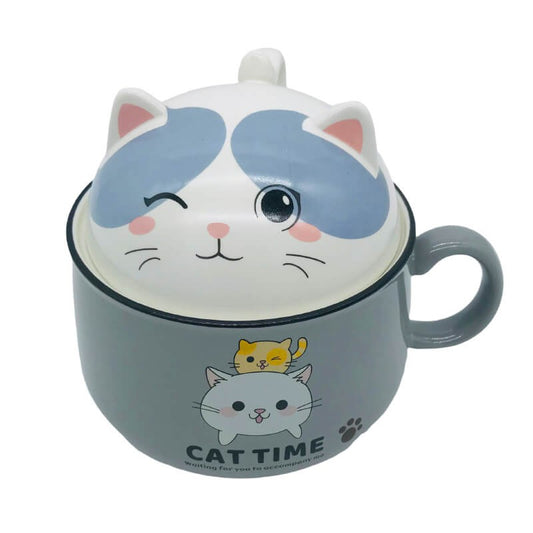 BOL AVEC COUVERCLE EN CERAMIQUE POUR ENFANT - Gris