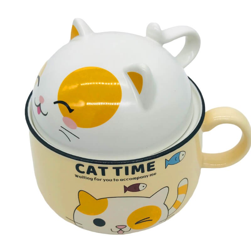 BOL AVEC COUVERCLE EN CERAMIQUE POUR ENFANT - Jaune