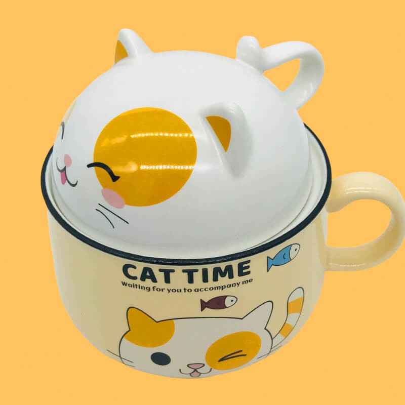 BOL AVEC COUVERCLE EN CERAMIQUE POUR ENFANT - Jaune