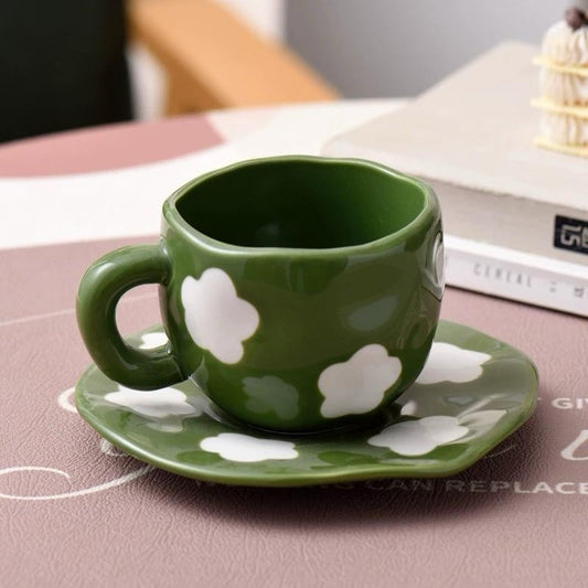 CHOPE CERAMIQUE ARTISANAL VERT PEINTURE FLEUR -300ML-