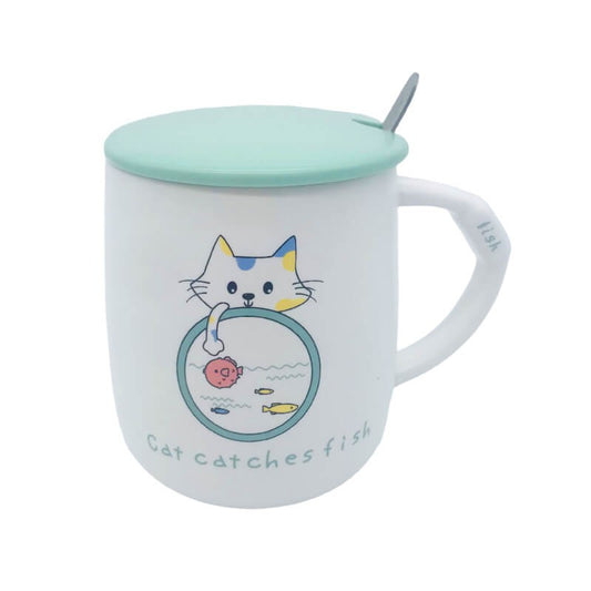 CHOPE CERAMIQUE AVEC COUVERCLE A MOTIF CAT-450ML-