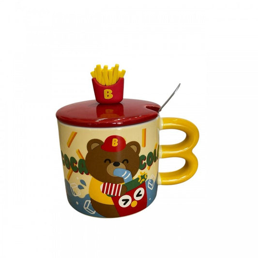 CHOPE CERAMIQUE AVEC COUVERCLE A MOTIF FRITES -400ML-