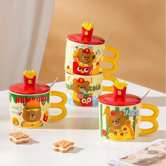 CHOPE CERAMIQUE AVEC COUVERCLE A MOTIF FRITES -400ML-