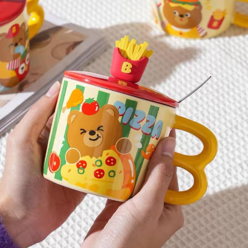 CHOPE CERAMIQUE AVEC COUVERCLE A MOTIF FRITES -400ML-