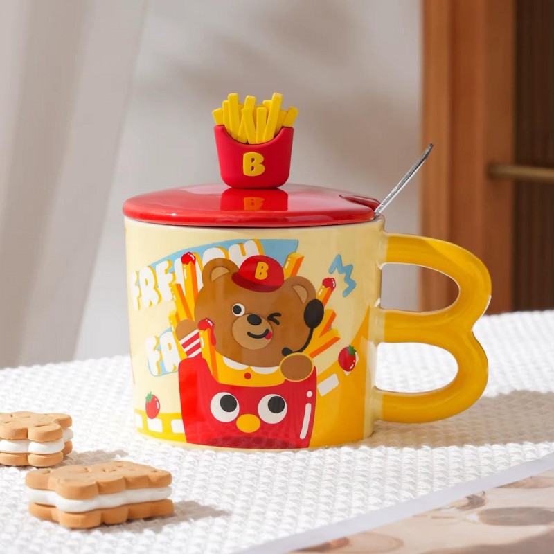 CHOPE CERAMIQUE AVEC COUVERCLE A MOTIF FRITES -400ML-