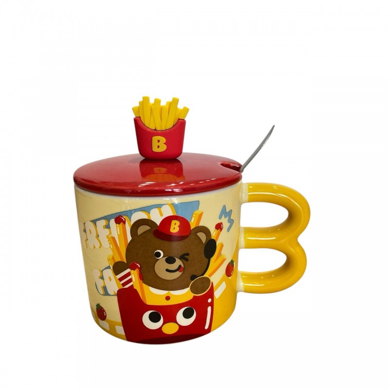 CHOPE CERAMIQUE AVEC COUVERCLE A MOTIF FRITES -400ML-