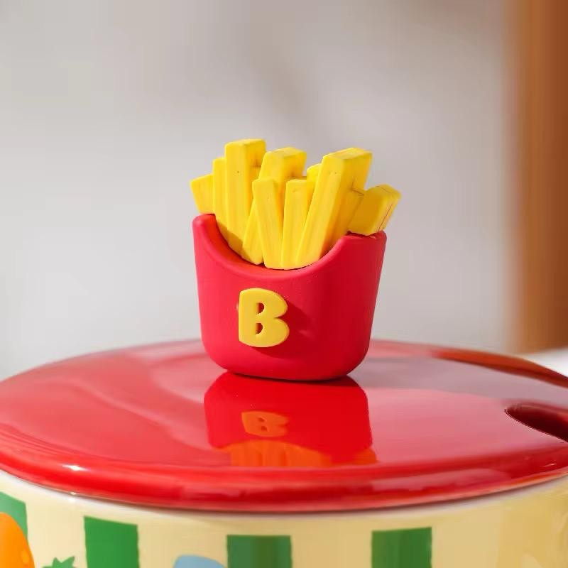 CHOPE CERAMIQUE AVEC COUVERCLE A MOTIF FRITES -400ML-