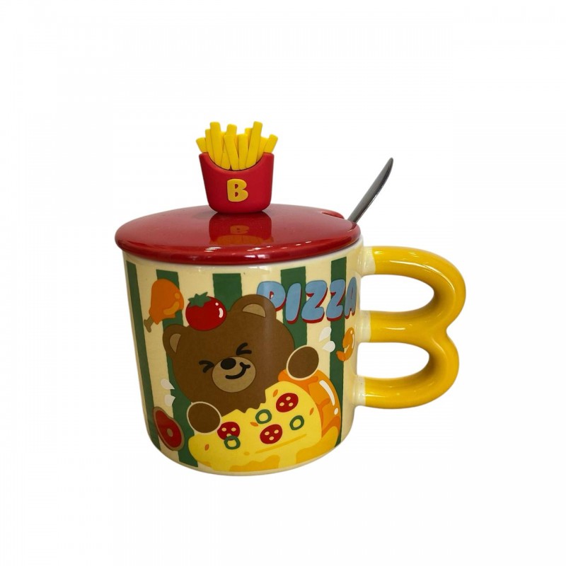 CHOPE CERAMIQUE AVEC COUVERCLE A MOTIF FRITES -400ML-