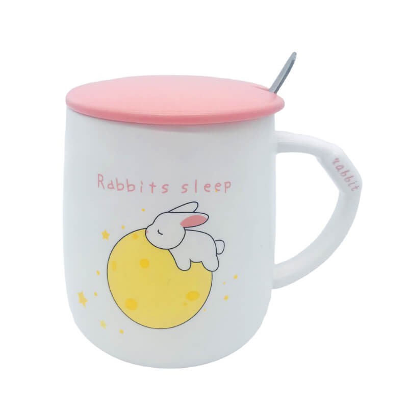 CHOPE CERAMIQUE AVEC COUVERCLE A MOTIF RABBIT -450ML-