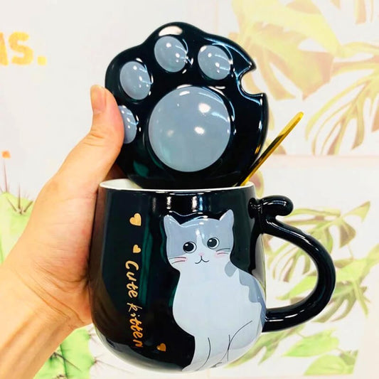 CHOPE CERAMIQUE AVEC COUVERCLE STYLE ELEGANT CHAT -360ML-