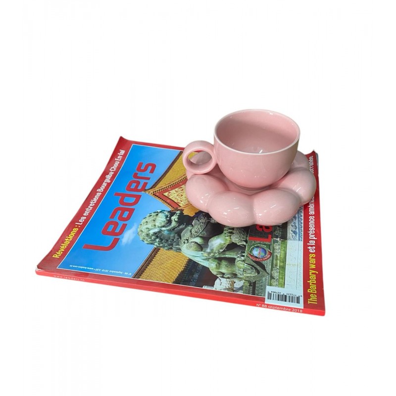 CHOPE CERAMIQUE ROSE AVEC SOUS TASSE EN FORME MACARON -200ML-