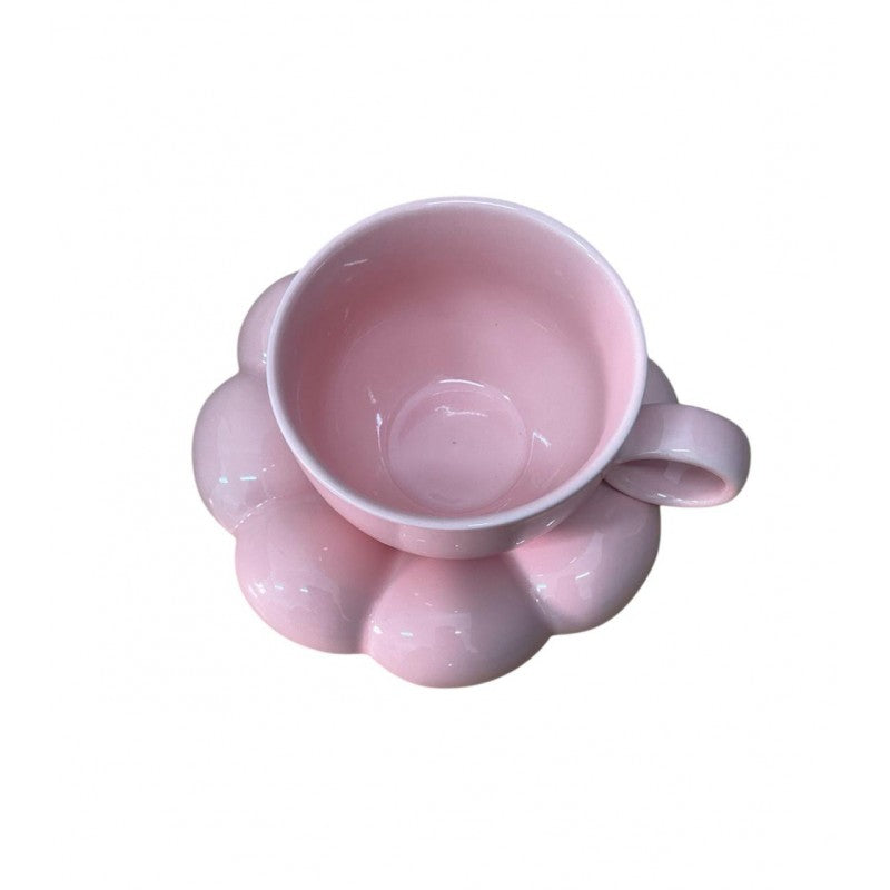 CHOPE CERAMIQUE ROSE AVEC SOUS TASSE EN FORME MACARON -200ML-