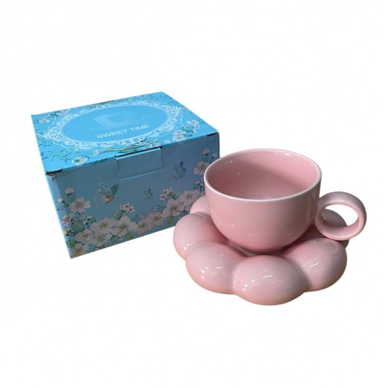 CHOPE CERAMIQUE ROSE AVEC SOUS TASSE EN FORME MACARON -200ML-