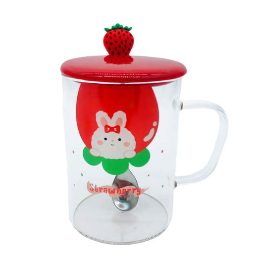 CHOPE EN VERRE AVEC COUVERCLE EN CERAMIQUE A MOTIF DESSIN ANIME -STRAWBERRY-450ML-