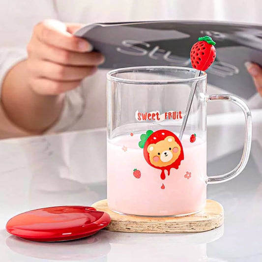 CHOPE EN VERRE AVEC COUVERCLE EN CERAMIQUE A MOTIF DESSIN ANIME -SWEET FRUITS-450ML-