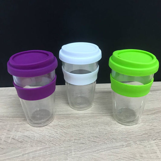 CHOPE EN VERRE DOUBLE PAROIS AVEC COUVERCLE EN SILICONE -360 ML-