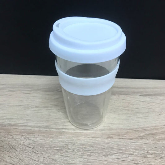 CHOPE EN VERRE DOUBLE PAROIS AVEC COUVERCLE EN SILICONE -360 ML-