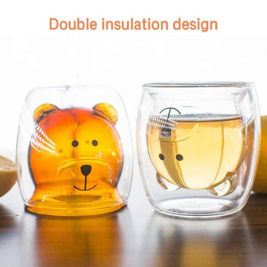 CHOPE EN VERRE DOUBLE PAROIS OURS COLORÉ -270 ML-