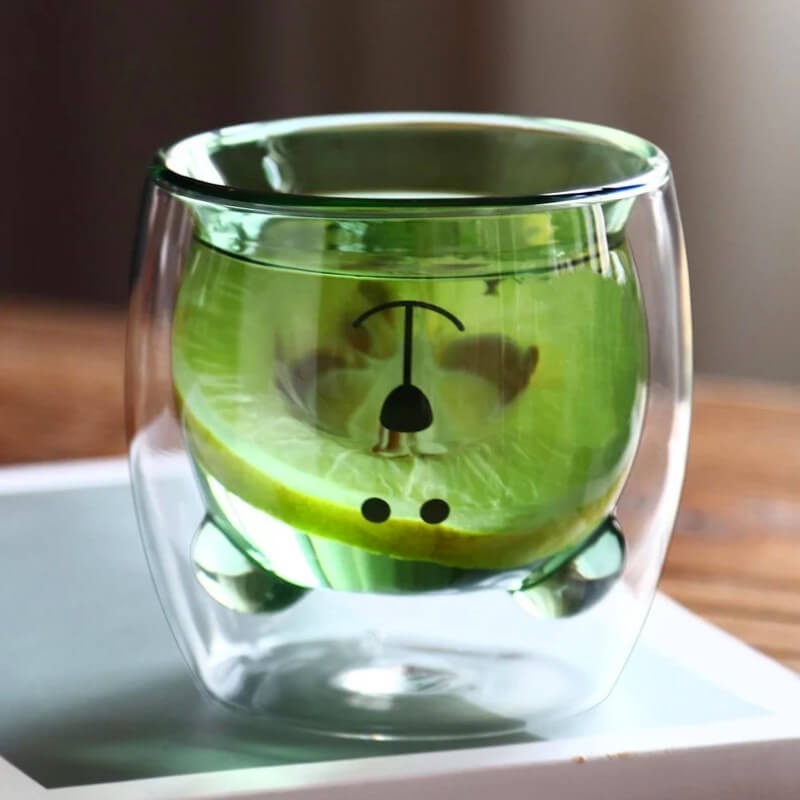 CHOPE EN VERRE DOUBLE PAROIS OURS COLORÉ VERT -250ML-