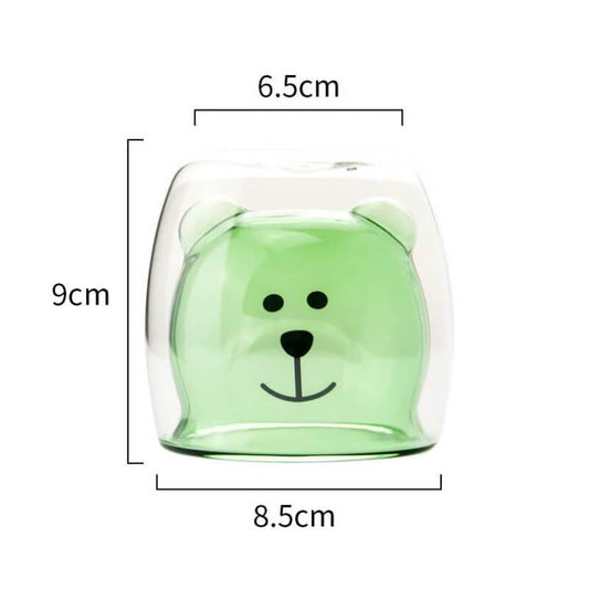 CHOPE EN VERRE DOUBLE PAROIS OURS COLORÉ VERT -250ML-