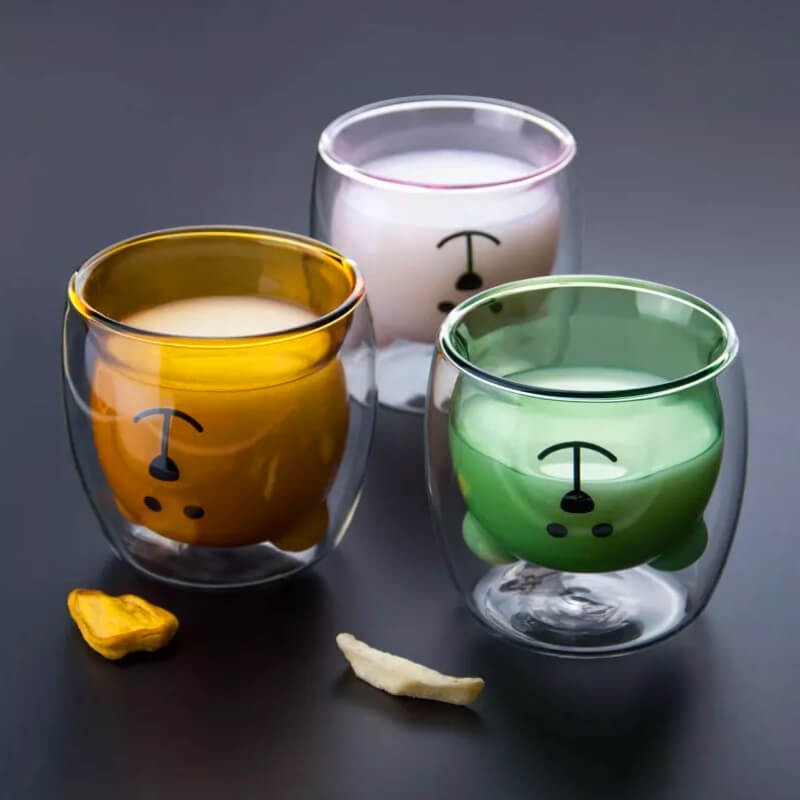 CHOPE EN VERRE DOUBLE PAROIS OURS COLORÉ VERT -250ML-