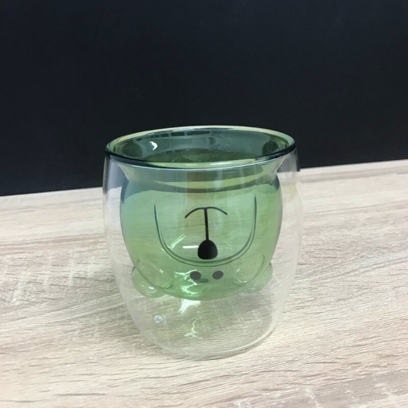 CHOPE EN VERRE DOUBLE PAROIS OURS COLORÉ VERT -250ML-