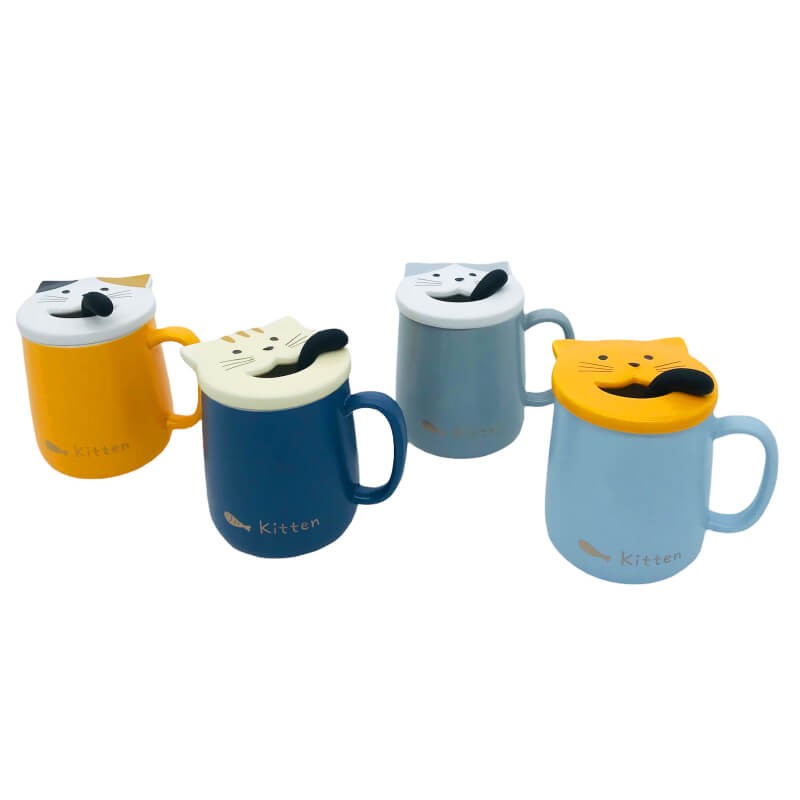 CHOPE - MUG CÉRAMIQUE AVEC COUVERCLE A MOTIF CHAT -450ML-