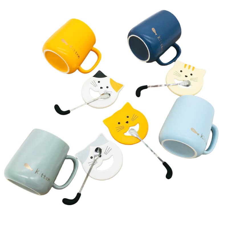 CHOPE - MUG CÉRAMIQUE AVEC COUVERCLE A MOTIF CHAT -450ML-